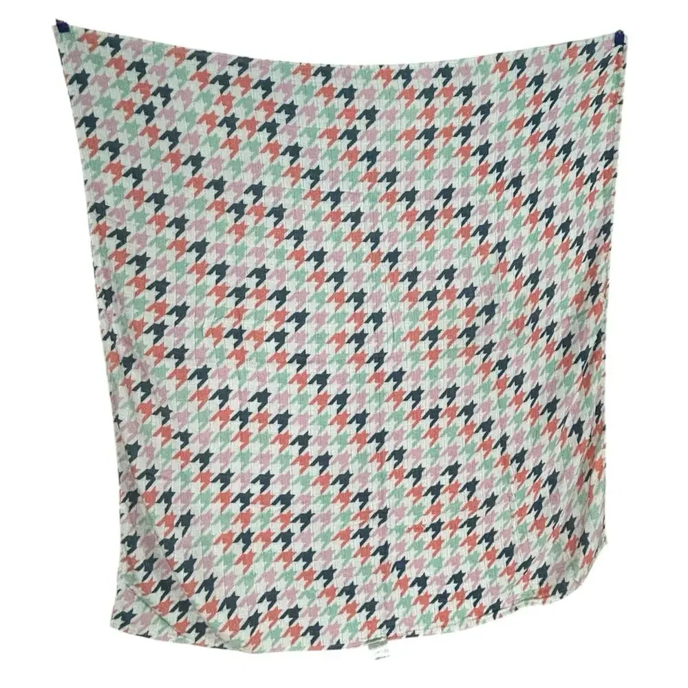 Tula Houndstooth Muslin Bamboo Baby Blanket Orange Pink Navy Blue Mint Green